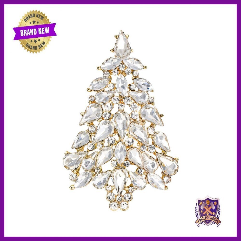 Austrian Crystal Teardrop Brooch Pin, Christmas Party Wear, 2.36"